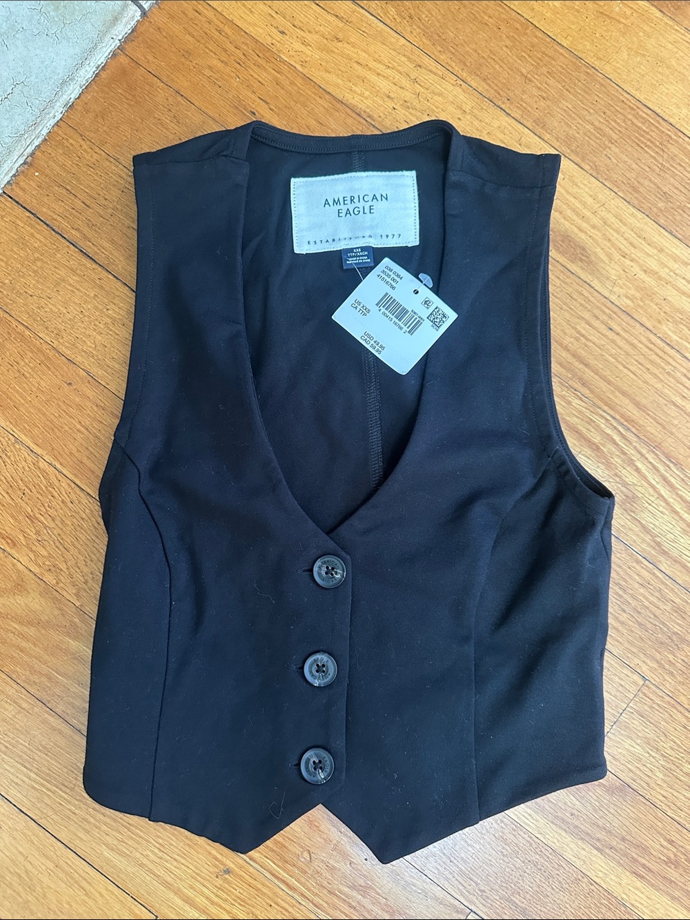 American Eagle Outfitters Black Button-Front Vest, XXS